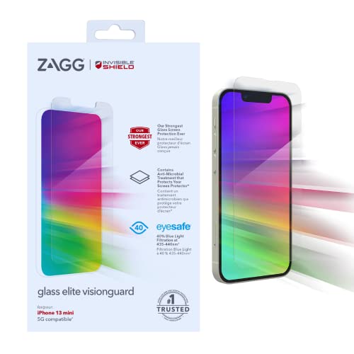 ZAGG InvisibleShield Glass Elite VisionGuard - Blaulichtfilter und antimikrobielle Behandlung schützen den Displayschutz - für iPhone 13 mini - Abdeckung: Standard-Bildschirm, 200108733, farblos von ZAGG