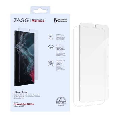 ZAGG InvisibleShield Ultra Clear Schutzhülle für Samsung Galaxy S22 Ultra - Aufprallschutz, berührungsempfindlich, einfache Anwendung, vollständige Abdeckung von ZAGG