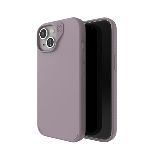ZAGG Manhattan Snap, Graphen-verstärkte Hülle für iPhone 13, 14 und 15 [6.1-Inch], MagSafe kompatibel, schlankes und weiches Design, stossfeste Abdeckung für die Rückseite (Lavendel) von ZAGG