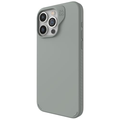 ZAGG Manhattan Snap iPhone 15 Pro Max Hülle – Premium Silikon iPhone Hülle, strapazierfähiges Graphen-Material, Glatte Oberfläche mit komfortablem Ripple Grip, MagSafe Handyhülle, Salbei von ZAGG