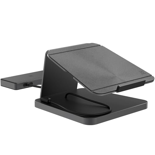 ZAGG Pro Dock, 10-Port Laptop-Ständer mit Satelliten-Hub (USB-C, USB-A, HDMI, 3,5 mm Audioeingang, SD-Kartensteckplatz, Ethernet-Port) für USB-C-kompatible Laptops, iPads und Tablets (Schwarz/Grau) von ZAGG