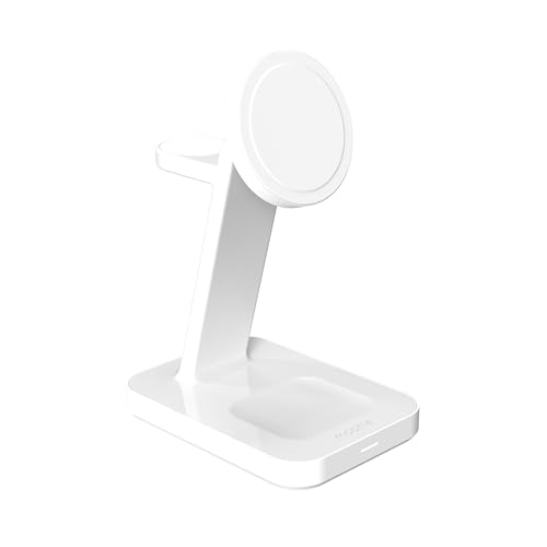 ZAGG mophie Snap Plus, 3-in-1 Drahtlose Schnellladestation [15W] für iPhone, Airpod, Apple Watch und Qi2-taugliche Geräte, Gleichzeitiges Laden, Verstellbarer Kopf, Hoch/Quer Modus, [EU] (Weiss) von ZAGG
