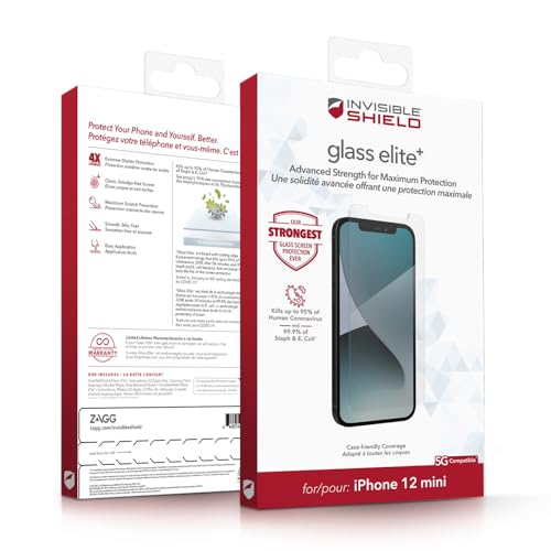 Zagg InvisibleShield Glass Elite+ Displayschutzfolie für iPhone 12 Mini, extremer Kratz- und Splitterschutz, Fingerabdruck- und wischfest, transparent Zagg InvisibleShield Glass Elite+ Displayschutzfolie für iPhone 12 Mini, extremer Kratz- und Splitterschutz, Fingerabdruck- und wischfest, transparent von ZAGG