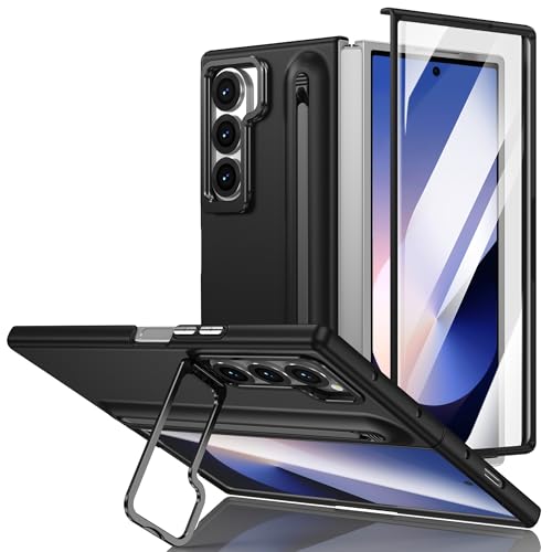Kameraständer, kompatibel mit Galaxy Z Fold 6, Hülle mit eingebautem kompaktem S-Stiftschlitz, Hülle mit Displayschutzfolie, Klappserie, Schutzhülle mit normalem Eingabestift (Schwarz) von ZAGLDD
