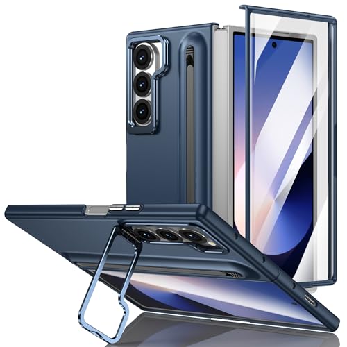 Kameraständer, kompatibel mit Galaxy Z Fold 6, Hülle mit eingebautem kompaktem S-Stiftschlitz, Hülle mit Displayschutzfolie, faltbare Serie, Schutzhülle mit normalem Eingabestift (blau) von ZAGLDD