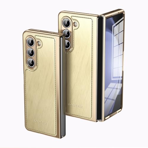 Klappbare Schutzhülle kompatibel mit Galaxy Z Fold 5, mit Displayschutzfolie, luxuriöses PU-Leder, schmale Passform, goldfarbene Kanten, Fall-, Kratz- und Stoßschutz (Golden) von ZAGLDD