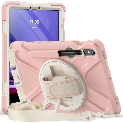Kompatibel mit Galaxy Tab S9 FE/S9 Hülle 10,9/11 Zoll 2023 SM-X510/X710, robust, stoßfest, Fallschutz mit Stifthalter, Schultergurt, Schutzhülle (Rosa) von ZAGLDD