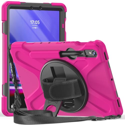 Kompatibel mit Galaxy Tab S9 FE/S9 Hülle 10,9/11 Zoll 2023 SM-X510/X710, robust, stoßfest, Fallschutz mit Stifthalter, Schultergurt, Schutzhülle (Rosarot) von ZAGLDD