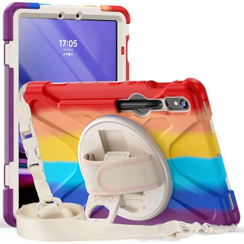 Kompatibel mit Galaxy Tab S9 FE/S9 Hülle 10,9/11 Zoll 2023 SM-X510/X710, robust, stoßfest, Fallschutz mit Stifthalter, Schultergurt, Schutzhülle (buntes Rot) von ZAGLDD