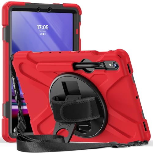 Kompatibel mit Galaxy Tab S9 FE/S9 Hülle 10,9/11 Zoll 2023 SM-X510/X710, robust, stoßfest, Fallschutz mit Stifthalter, Schultergurt, Schutzhülle (rot) von ZAGLDD