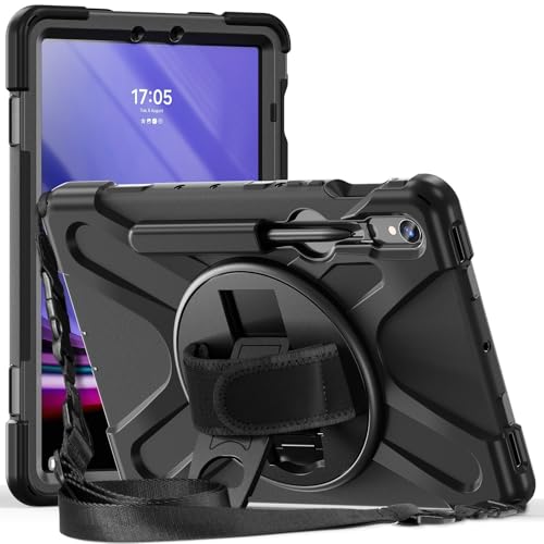 Kompatibel mit Galaxy Tab S9 FE/S9 Hülle 10,9/11 Zoll 2023 SM-X510/X710, robust, stoßfest, Fallschutz mit Stifthalter, Schultergurt, Schutzhülle (schwarz) von ZAGLDD