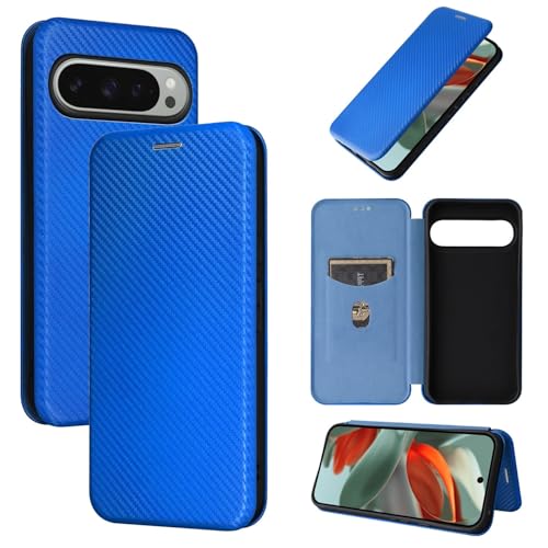 Kompatibel mit Google Pixel 10 Pro XL 5G, schlanke Karbonfaser-Texturen + PC-Hybrid-Hülle, vollständiger Schutz, stoßfest, Klapphülle, kompatibel mit Google Pixel 10 Pro XL 5G, Blau von ZAGLDD