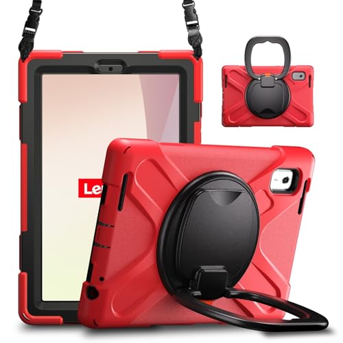 Kompatibel mit Lenovo Tab M9 Hülle TB-310FU 22,9 cm (9 Zoll) 2023, stoßfeste, stabile Hülle mit 360° drehbarem Ständer, Hand-/Schultergurt, Tablet, robuste Hülle, kompatibel mit Tab M9 (rot) von ZAGLDD