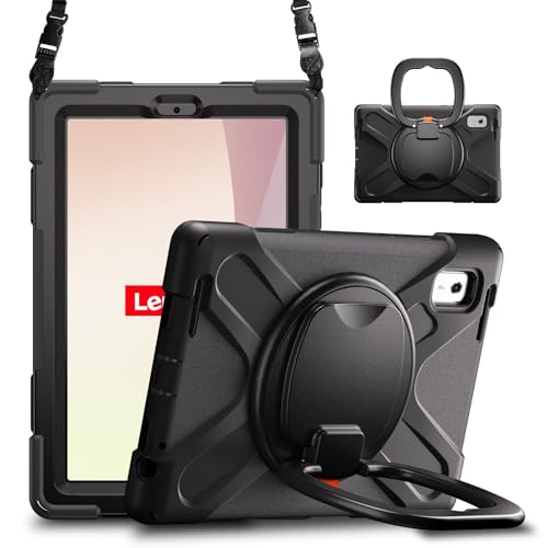 Kompatibel mit Lenovo Tab M9 Hülle TB-310FU 22,9 cm (9 Zoll) 2023, stoßfeste, stabile Hülle mit 360° drehbarem Ständer, Hand-/Schultergurt, Tablet, robuste Hülle, kompatibel mit Tab M9 (schwarz) von ZAGLDD