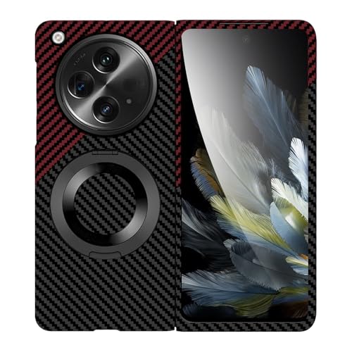 Kompatibel mit Oppo Find N3 Hülle mit Kickstand Cover Case Kohlefaser Stoßfest Leichte Schutzhülle (Rot) von ZAGLDD