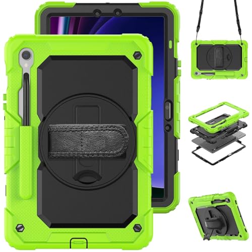Kompatibel mit Samsung Galaxy Tab S10 FE 27,7 cm (11 Zoll) (SM-X520/X526B/X528U) 2025, robuste, stoßfeste TPU-Schutzhülle, mit Displayschutzfolie, 380° drehbarer Ständer, Grün von ZAGLDD