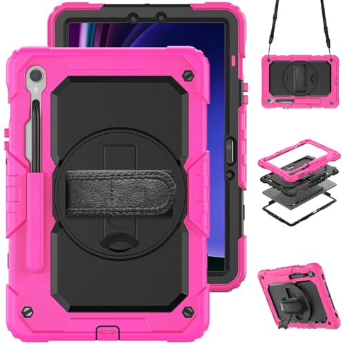 Kompatibel mit Samsung Galaxy Tab S10 FE 27,7 cm (11 Zoll) (SM-X520/X526B/X528U) 2025, robuste, stoßfeste TPU-Schutzhülle, mit Displayschutzfolie, 380° drehbarer Ständer, Rosarot von ZAGLDD