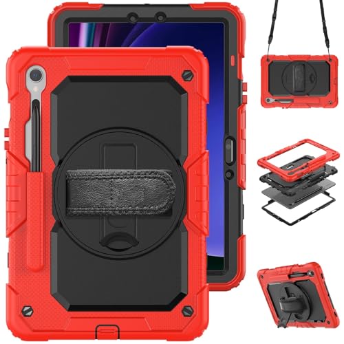 Kompatibel mit Samsung Galaxy Tab S10 FE 27,7 cm (11 Zoll) (SM-X520/X526B/X528U) 2025, robuste, stoßfeste TPU-Schutzhülle, mit Displayschutzfolie, 380° drehbarer Ständer, Rot von ZAGLDD