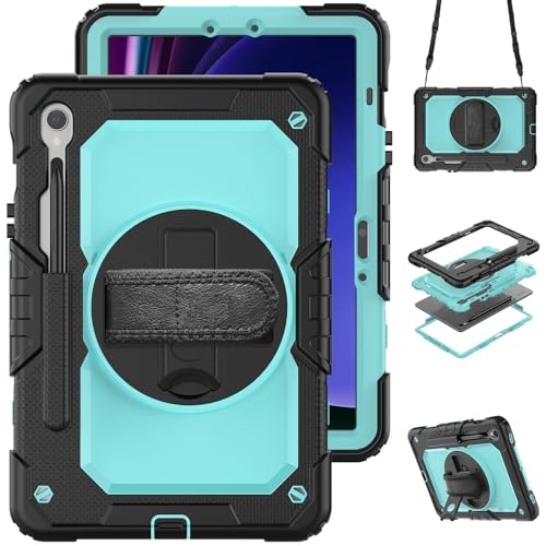 Kompatibel mit Samsung Galaxy Tab S10 FE 27,7 cm (11 Zoll) (SM-X520/X526B/X528U) 2025, robuste, stoßfeste TPU-Schutzhülle, mit Displayschutzfolie, 380° drehbarer Ständer, Schwarz / Hellblau von ZAGLDD