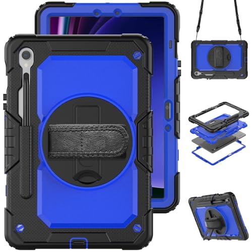 Kompatibel mit Samsung Galaxy Tab S10 FE 27,7 cm (11 Zoll) (SM-X520/X526B/X528U) 2025, robuste, stoßfeste TPU-Schutzhülle, mit Displayschutzfolie, 380° drehbarer Ständer, Schwarz und Blau von ZAGLDD