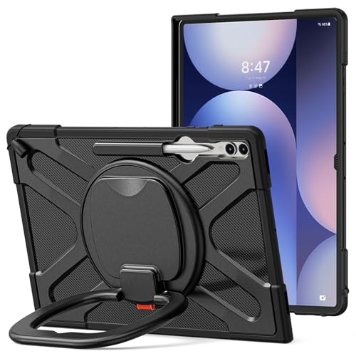 Kompatibel mit Samsung Galaxy Tab S9 Ultra/Tab S8 Ultra 14,6 Zoll Hülle mit drehbarem Ständer, kompatibel mit Type Cover Tastatur mit Kickstand, stoßfest, robuste Schutzhülle (Schwarz) von ZAGLDD