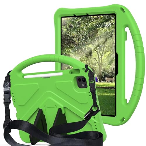 Kompatibel mit iPad Air 11 Zoll M3 (2025) & Air 11 Zoll M2 (2024), Kinderhülle, leichte EVA-Tablet-Hülle mit verstellbarem Riemen, stoßfestem Griff und Ständer, tragbare Schutzhülle (grün) von ZAGLDD