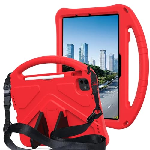 Kompatibel mit iPad Air 27,9 cm (11 Zoll) M3 (2025) und Air 11 Zoll M2 (2024), Kinderhülle, leichte EVA-Tablet-Hülle mit verstellbarem Riemen, stoßfestem Griff und Ständer, tragbare Schutzhülle (rot) von ZAGLDD