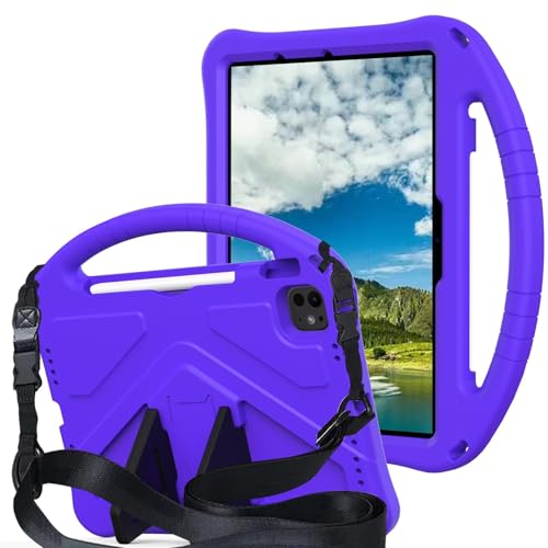 Kompatibel mit iPad Air 27,9 cm (11 Zoll) M3 (2025) und Air 11 Zoll M2 (2024), Kinderhülle, leichte EVA-Tablet-Hülle mit verstellbarem Riemen, stoßfestem Griff und Ständer, tragbare Schutzhülle (lila) von ZAGLDD