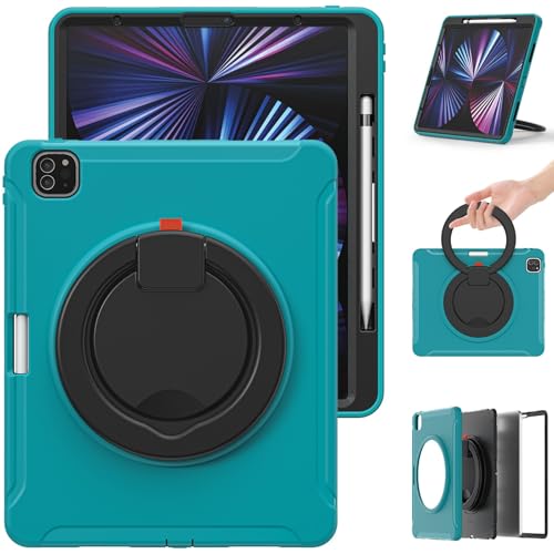 Kompatibel mit iPad Pro 12.9 2021 5. Generation, stoßfeste Hybrid-Schutzhülle mit drehbarem Griff und Ständer, kinderfreundliches Design (Blau) von ZAGLDD