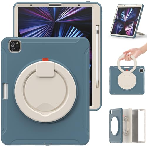 Kompatibel mit iPad Pro 12.9 2021 5. Generation, stoßfeste Hybrid-Schutzhülle mit drehbarem Griff und Ständer, kinderfreundliches Design (Blau 1) von ZAGLDD