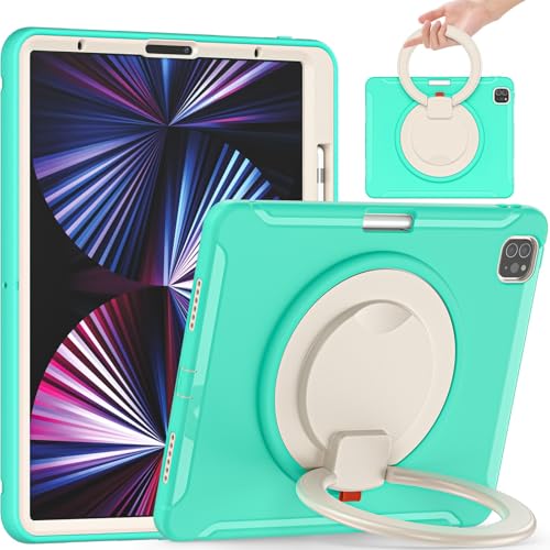 Kompatibel mit iPad Pro 12.9 2021 5. Generation, stoßfeste Hybrid-Schutzhülle mit drehbarem Griff und Ständer, kinderfreundliches Design (Grün 1) von ZAGLDD