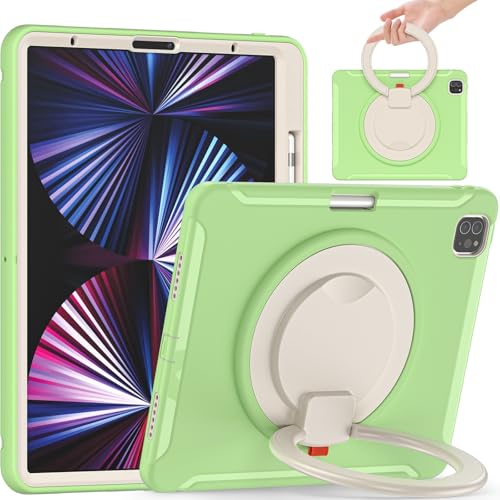 Kompatibel mit iPad Pro 12.9 2021 5. Generation, stoßfeste Hybrid-Schutzhülle mit drehbarem Griff und Ständer, kinderfreundliches Design (Hellgrün) von ZAGLDD