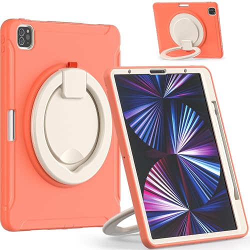 Kompatibel mit iPad Pro 12.9 2021 5. Generation, stoßfeste Hybrid-Schutzhülle mit drehbarem Griff und Ständer, kinderfreundliches Design (Orange) von ZAGLDD