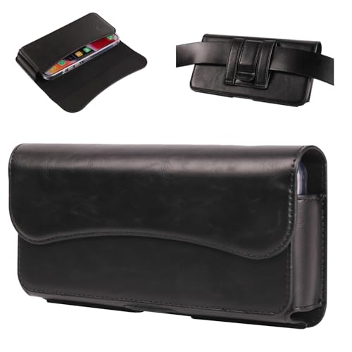 Premium-Leder-Gürtelclip für iPhone 14, 13, 12, 14 Pro, Handy-Tragetasche, Gürtelschlaufe mit Clip-Tasche, kompatibel mit Galaxy S23, S22, S21, S20 5G, Schwarz von ZAGLDD