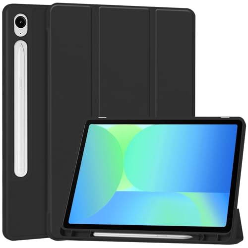 Schlanke Schutzhülle, kompatibel mit Galaxy Tab S10FE / S9FE Tablet-Hülle, TPU, schlanke Hülle, automatische Wake-/Sleep-Funktion, mit Stifthalter, stoßfeste Abdeckung, Schwarz von ZAGLDD