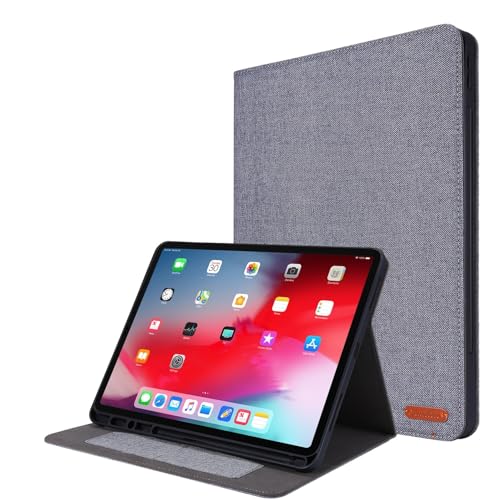 Schlanke Tablet-Hülle, kompatibel mit iPad Pro 12,9 Zoll (Modell 2020/2018, 4. / 3. Generation), mit Stifthalter, dreifach faltbarer Ständer, robuste Hülle mit automatischer Wake/Sleep-Funktion, Grau von ZAGLDD