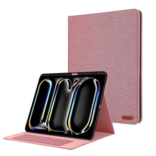Schlanke Tablet-Hülle, kompatibel mit iPad Pro 33 cm (13 Zoll), M4 2024 7. Generation mit Stifthalter, dreifach faltbarer Ständer, robuste Schutzhülle mit automatischer Wake/Sleep-Funktion, Rosa von ZAGLDD