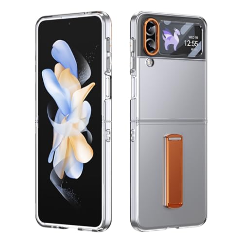 Schutzhülle für Galaxy Z Flip 4, mit Displayschutzfolie, Standmodi, Ständer für Z Flip 4, Militärqualität, stoßfest, leicht, kristallklar (goldfarben) von ZAGLDD