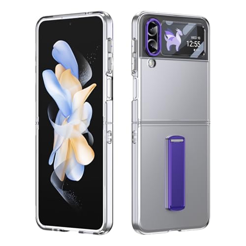 Schutzhülle für Galaxy Z Flip 4, mit Displayschutzfolie, Standmodi, Ständer für Z Flip 4, militärische Qualität, stoßfest, leicht, kristallklar (Violett) von ZAGLDD