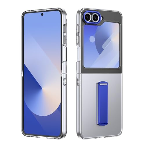 Schutzhülle für Galaxy Z Flip 5, mit Displayschutzfolie, Standmodi, Ständer, kompatibel mit Z Flip 5, militärische Qualität, stoßfest, leicht, kristallklar (Blau) von ZAGLDD