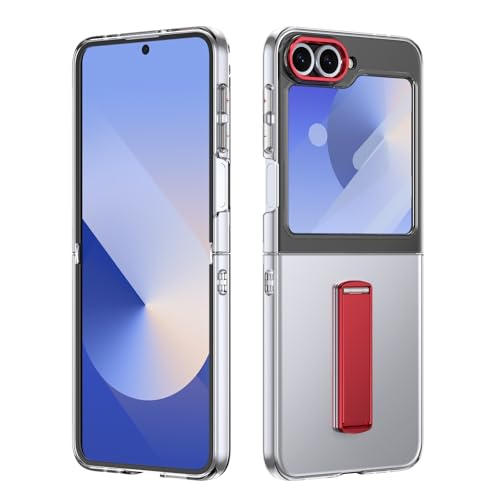 Schutzhülle für Galaxy Z Flip 5, mit Displayschutzfolie, Standmodi, Ständer, kompatibel mit Z Flip 5, militärische Qualität, stoßfest, leicht, kristallklar (Rot) von ZAGLDD