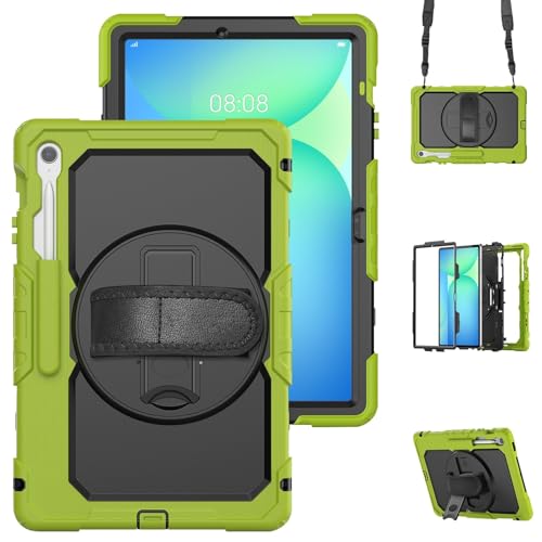 Schutzhülle für Samsung Galaxy Tab S10 FE+ SM-X620/X626B, 33,3 cm (13,3 Zoll) SM-X620/X626B, robust, stoßfest, TPU, mit Displayschutzfolie, 380° drehbarem Ständer, Handschlaufe und Schultergurt, Grün von ZAGLDD