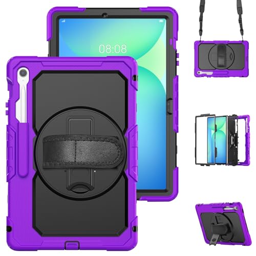 Schutzhülle für Samsung Galaxy Tab S10 FE+ SM-X620/X626B, 33,3 cm (13,3 Zoll) SM-X620/X626B, robust, stoßfest, TPU, mit Displayschutzfolie, 380° drehbarem Ständer, Handschlaufe und Schultergurt von ZAGLDD