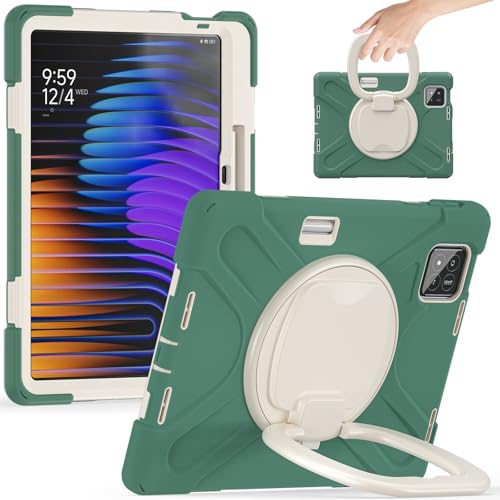 Schutzhülle für Xiaomi Mi Pad 7/Mi Pad 7 Pro 28,4 cm (11,2 Zoll) 2024, stoßfest, stabile Schutzhülle mit 360° drehbarem Ständer, Hand-/Schultergurt, robust, Grün von ZAGLDD
