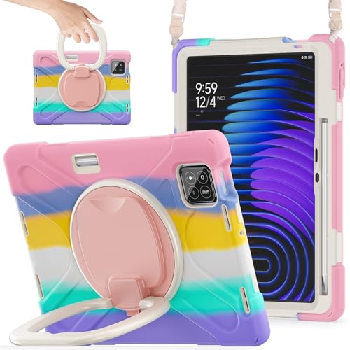 Schutzhülle für Xiaomi Mi Pad 7/Mi Pad 7 Pro 28,4 cm (11,2 Zoll) 2024, stoßfest, stabile Schutzhülle mit 360° drehbarem Ständer, Hand-/Schultergurt, robust, Pink C von ZAGLDD