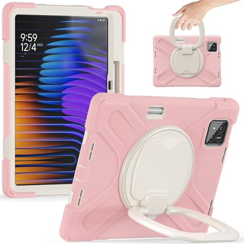 Schutzhülle für Xiaomi Mi Pad 7/Mi Pad 7 Pro 28,4 cm (11,2 Zoll) 2024, stoßfest, stabile Schutzhülle mit 360° drehbarem Ständer, Hand-/Schultergurt, robust, Rosa von ZAGLDD