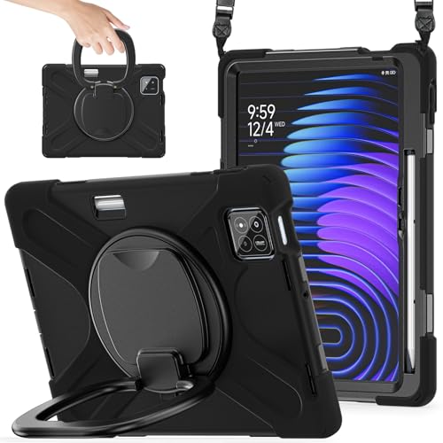 Schutzhülle für Xiaomi Mi Pad 7/Mi Pad 7 Pro 28,4 cm (11,2 Zoll) 2024, stoßfest, stabile Schutzhülle mit 360° drehbarem Ständer, Hand-/Schultergurt, robust, Schwarz von ZAGLDD