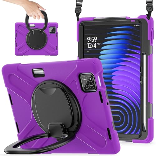 Schutzhülle für Xiaomi Mi Pad 7/Mi Pad 7 Pro 28,4 cm (11,2 Zoll) 2024, stoßfest, stabile Schutzhülle mit 360° drehbarem Ständer, Hand-/Schultergurt, robust, Violett von ZAGLDD