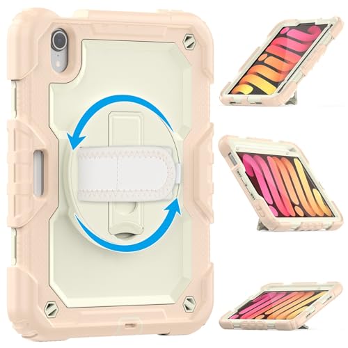 Schutzhülle für iPad Mini 7 (A17 Pro) 2024 / Mini 6, 21,6 cm (8,3 Zoll), strapazierfähig, stoßfest, TPU, mit Displayschutzfolie, 380° drehbarem Ständer, Handschlaufe und Schultergurt, Roségold von ZAGLDD