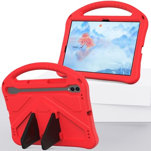 Schutzhülle kompatibel mit Galaxy Tab S10 FE 11 Zoll / S9 FE 11 Zoll Tablet, stoßfest, leichte EVA-Tablet-Hülle mit verstellbarem Riemen, Schutzhülle, kompatibel mit Kinderhülle, Rot von ZAGLDD